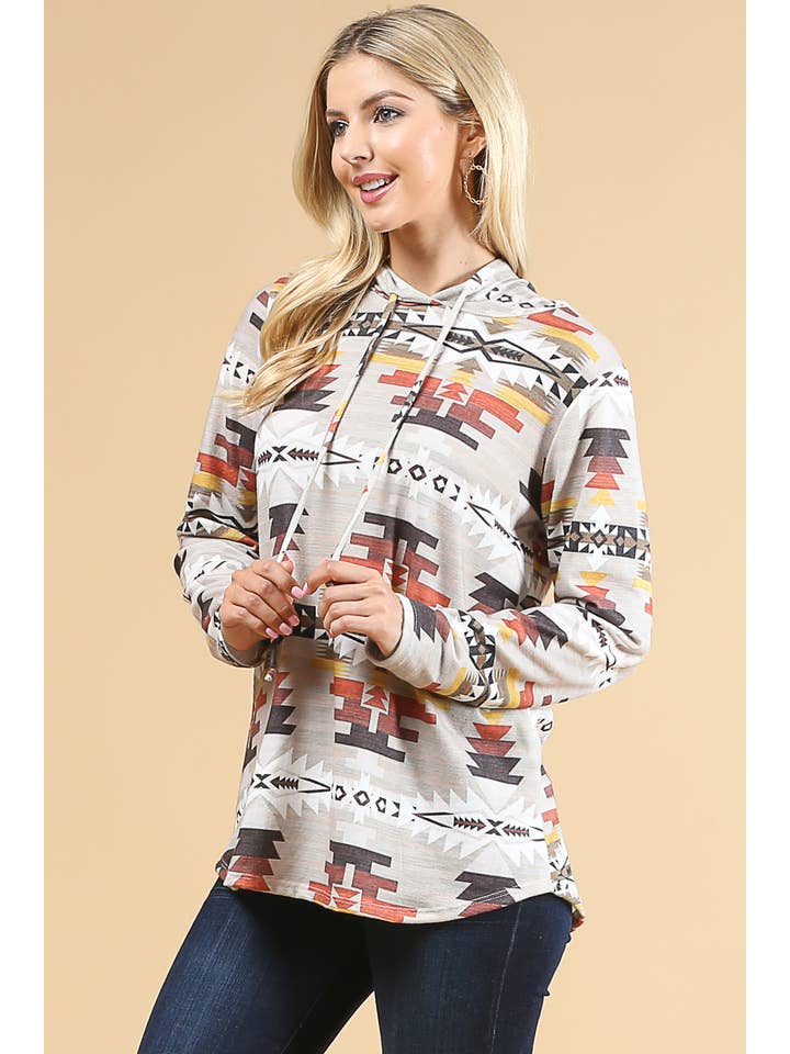 KAKI/ROUILLE SWEAT À CAPUCHE ULTRA DOUX X167-RIAH AZTEC en vente sur Faire6