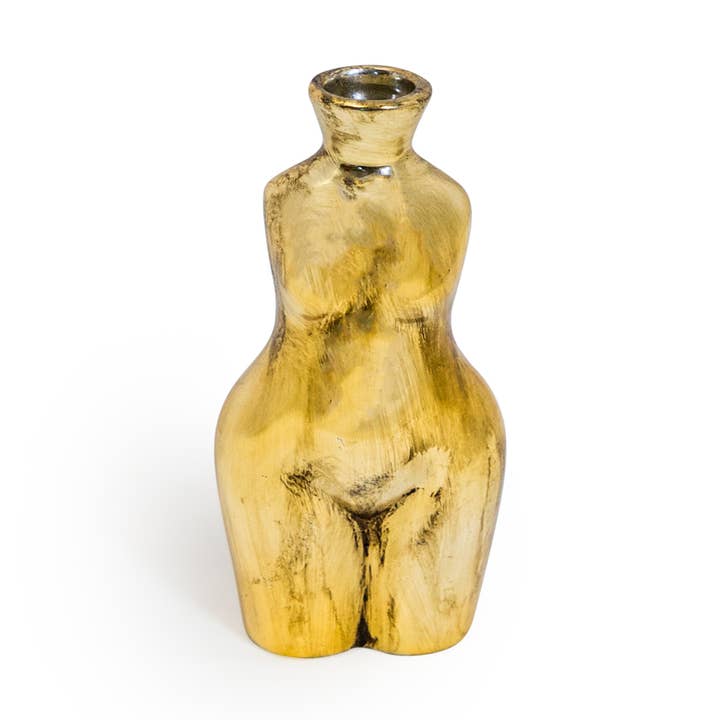 Vaso a stelo in ceramica a corpo femminile piccolo in oro antico per la vendita all'ingrosso da parte di McGowan & Rutherford Ltd