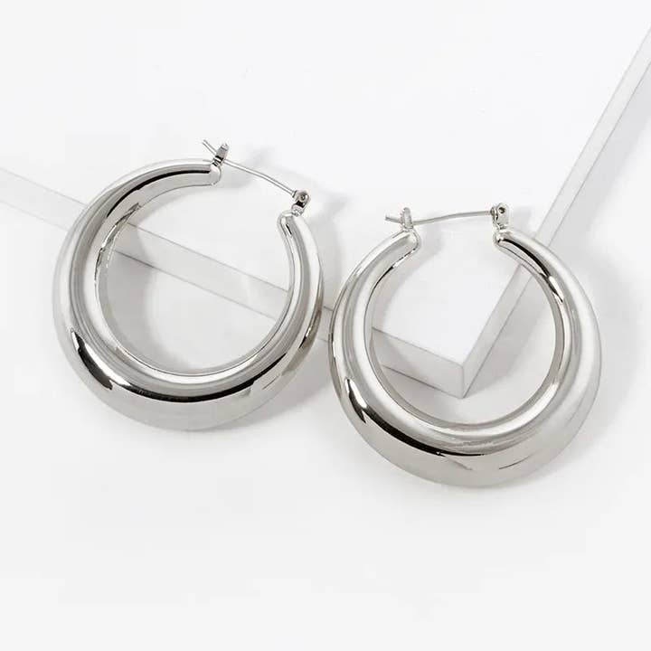Wild Honey - Wholesale Hoop Earrings - White Gold Dipped 40mm Bold Hollow Hoop Earrings1
