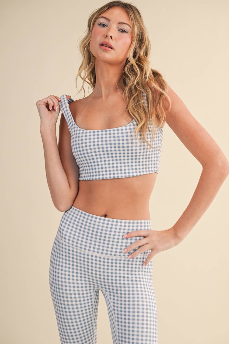 KIMBERLY C - Wholesale Sports Bra - Women's - Gingham Print Ruched Bra Top73