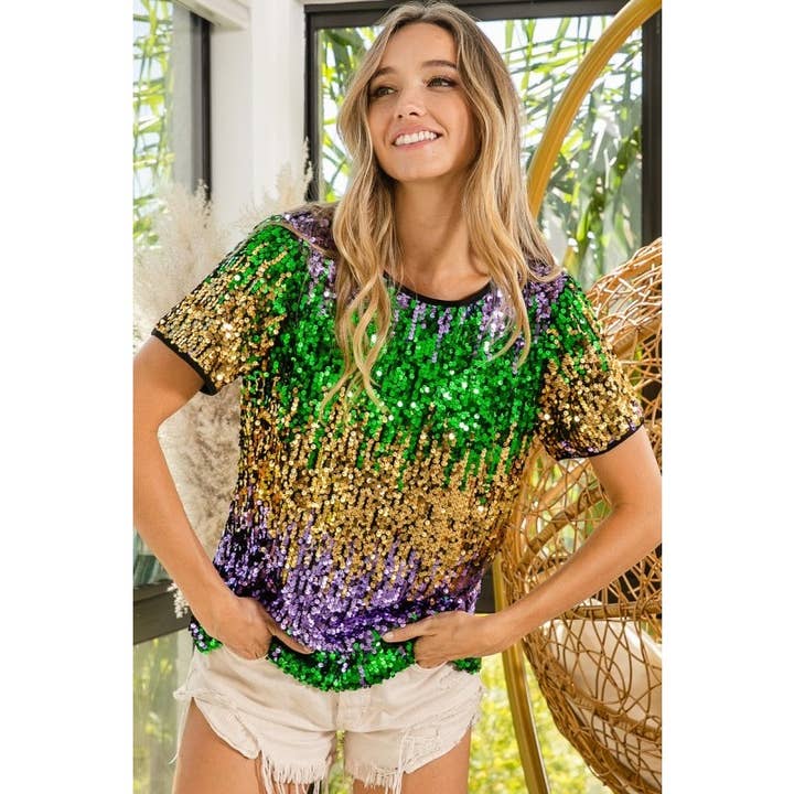 Mardi Gras Top mit Farbblock und Pailletten für den Großhandel von IVE