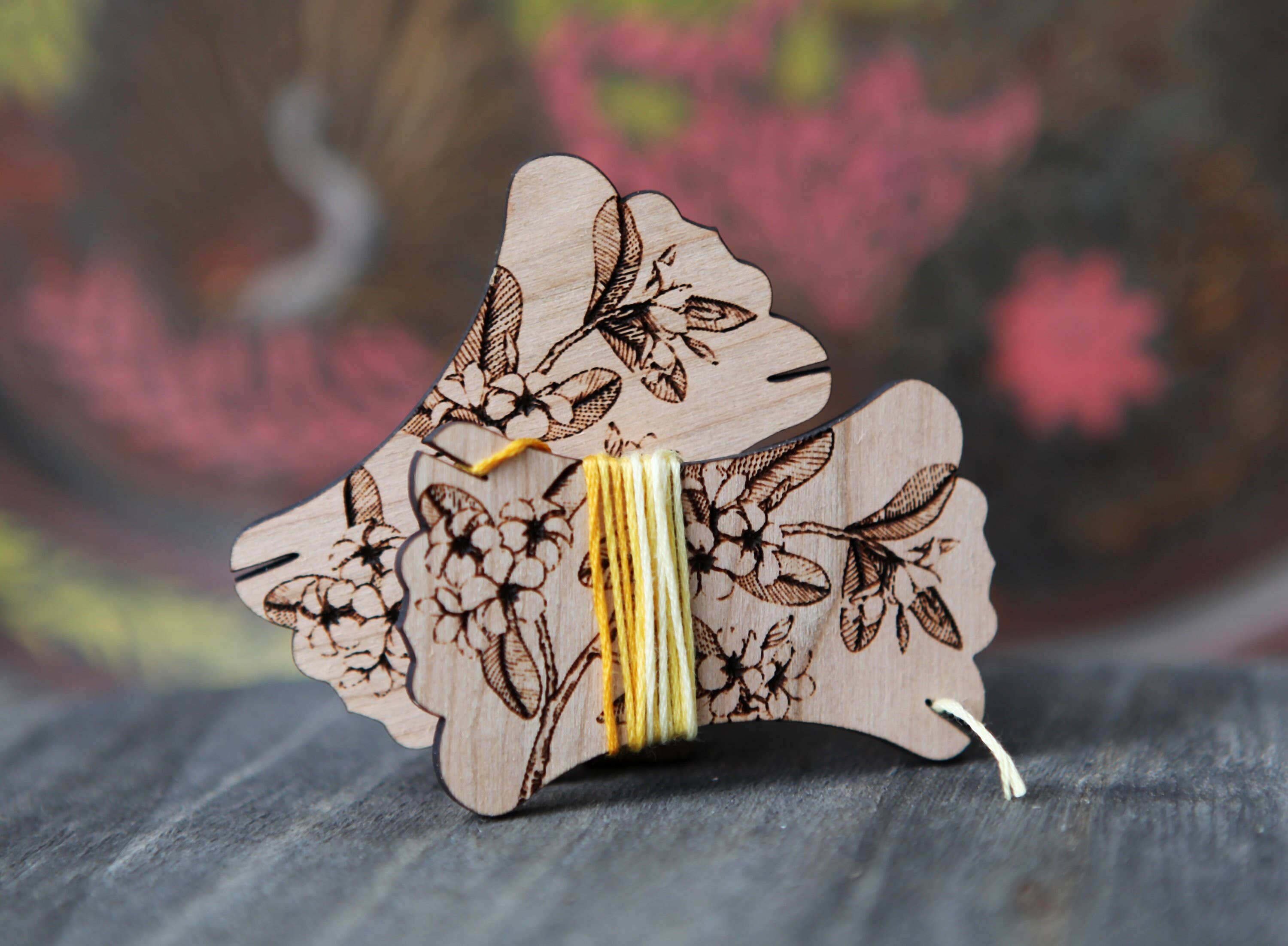 Sunrise Grove - Wholesale Embroidery/Cross Stitch Supplies - Cherry Wood Plumeria Embroidery Floss Thread Card Winder9