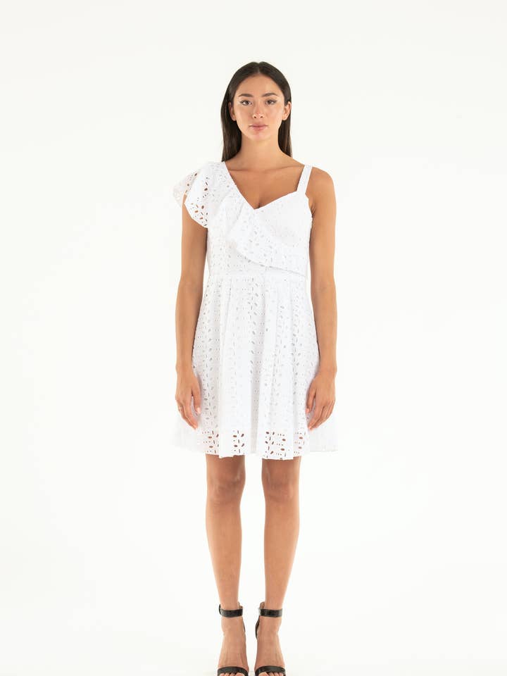 Asymmetrisk sangallo-blondekjole for engroshandel hos Christine Bi