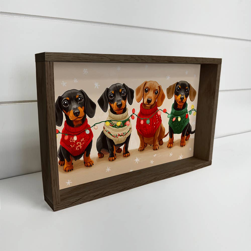 Hangout Home - Wholesale Art Print - Dachshunds Christmas Lights - Holiday Pup Canvas Art 0
