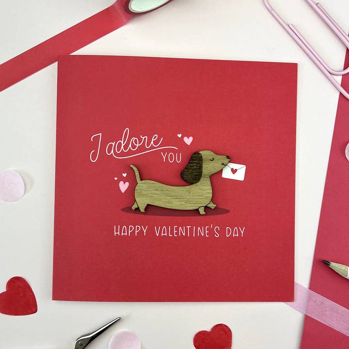 Sausage Dog Valentine's Card for wholesale by KDee Designs