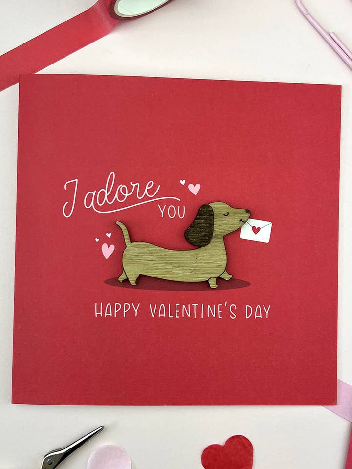 Sausage Dog Valentine's Card for wholesale by KDee Designs