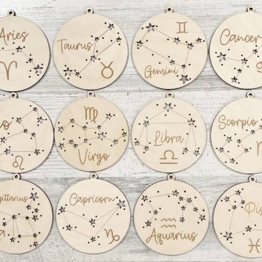 Ghoul Mom Designs - Wholesale Christmas Decoration - Zodiac Christmas Wooden Ornaments - Wooden Yule Decor