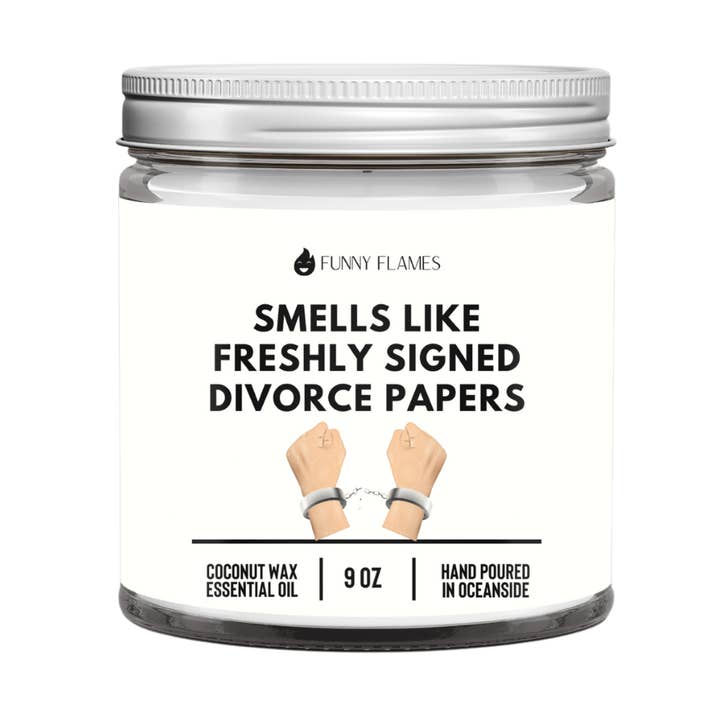 Smells Like Freshly Signed Divorce Papers for wholesale by Funny Flames Candle Co - Les Creme
