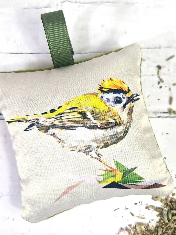 GOLDCREST bird handmade hanging lavender sachet for wholesale by Louise Jennifer Design