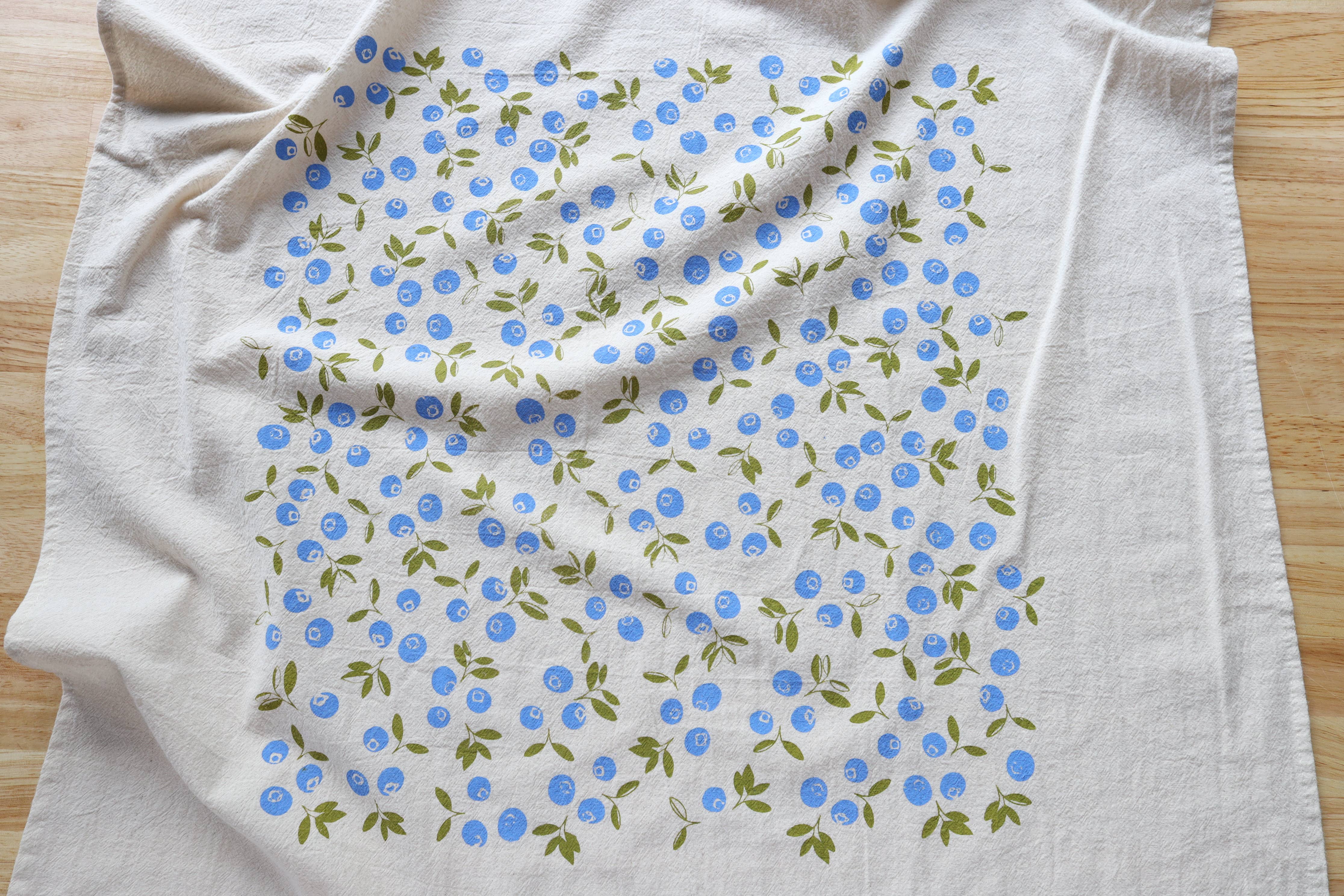 The High Fiber - Wholesale Tea Towel - Blueberry Kitchen Towel, Handprinted Tea Towel8