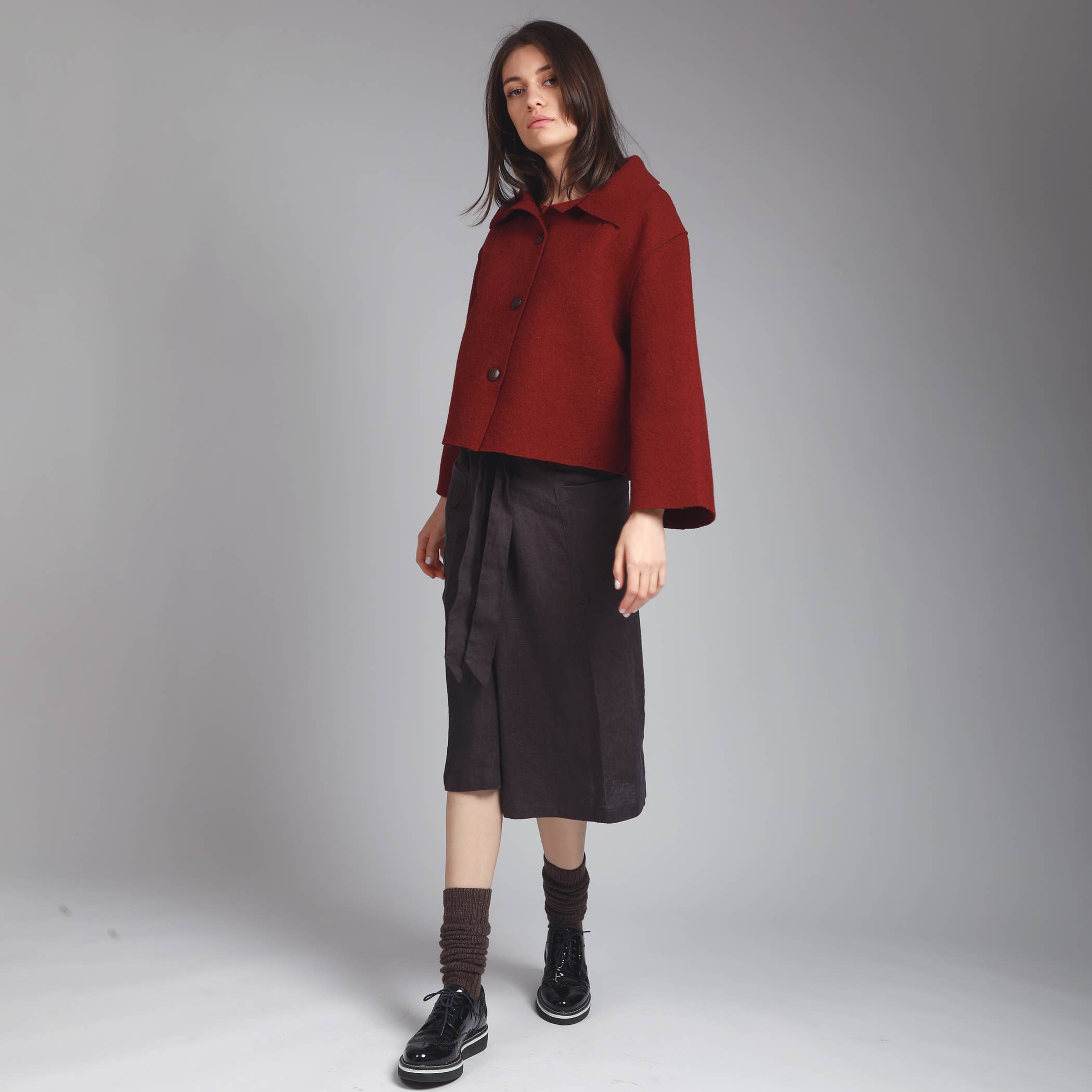 Knotium - Wholesale Jacket - Women's - FRANKIE Unlined Cropped Boiled Wool Cape Jacket6