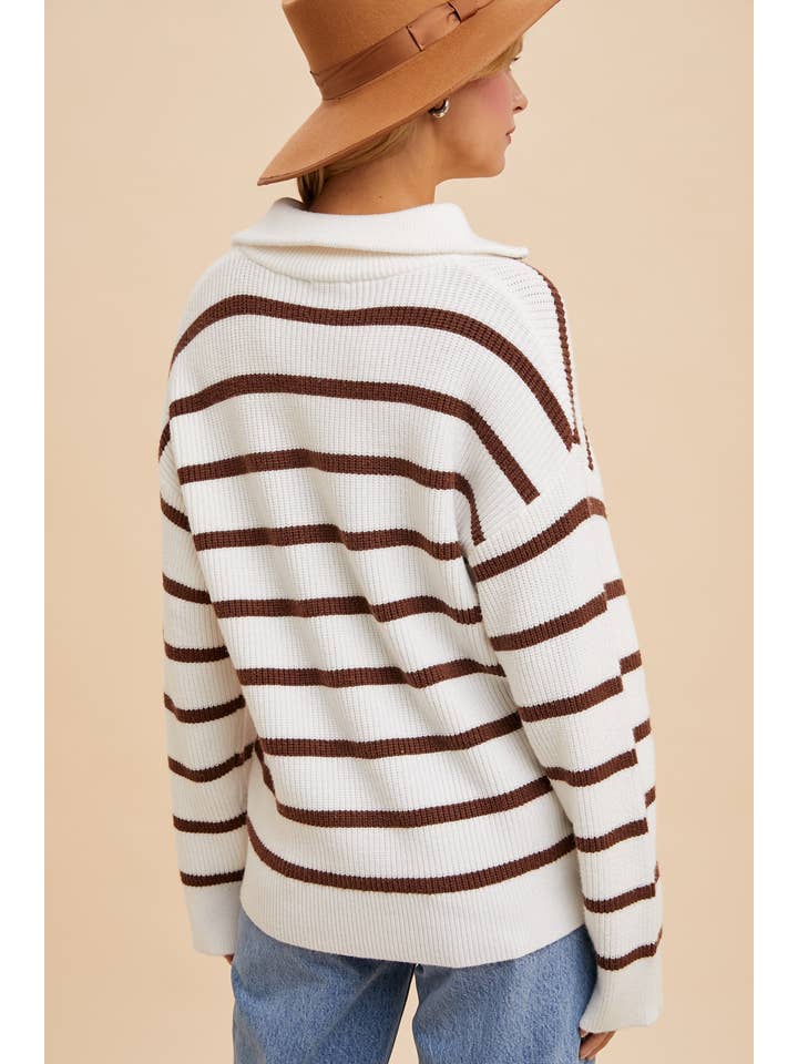 In Loom - Wholesale Knit Sweater - Women's - STRIPED HALF ZIP KNITTED PULLOVER