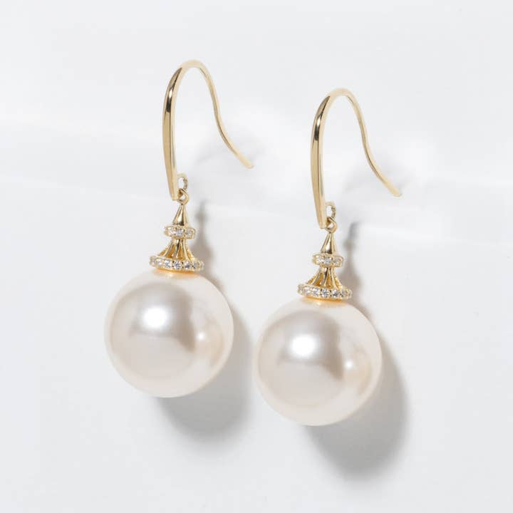 Pearl Hook Earrings l Silver & Gold for wholesale by Annabel Jewellery