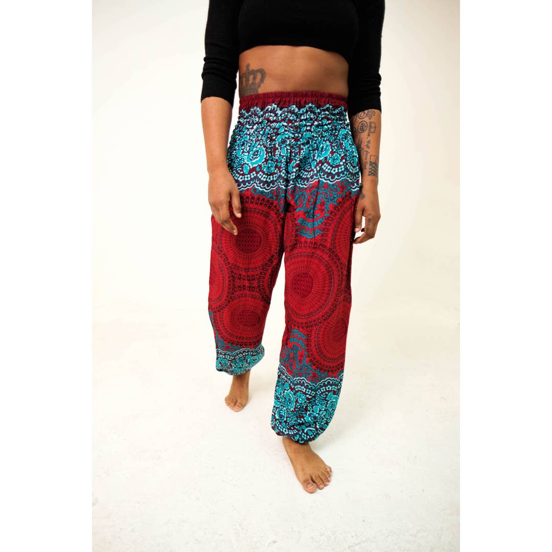 The Elephant Temple - Wholesale Pants - Women's - Mandala Elephant Pants-Red and Teal