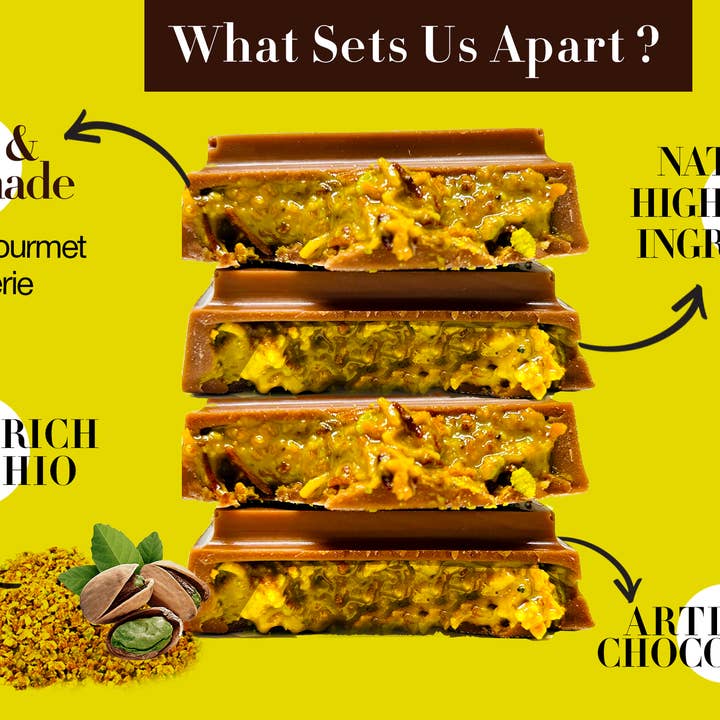 Swisense - Wholesale Chocolate Bar - Premium Dubai Kunafa Pistachio Chocolate Bar -2oz- Fresh5