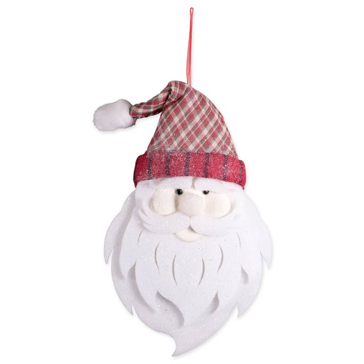 Hanging Foam Santa With Plaid Hat for wholesale by Welcome Home Unbeatable Deals