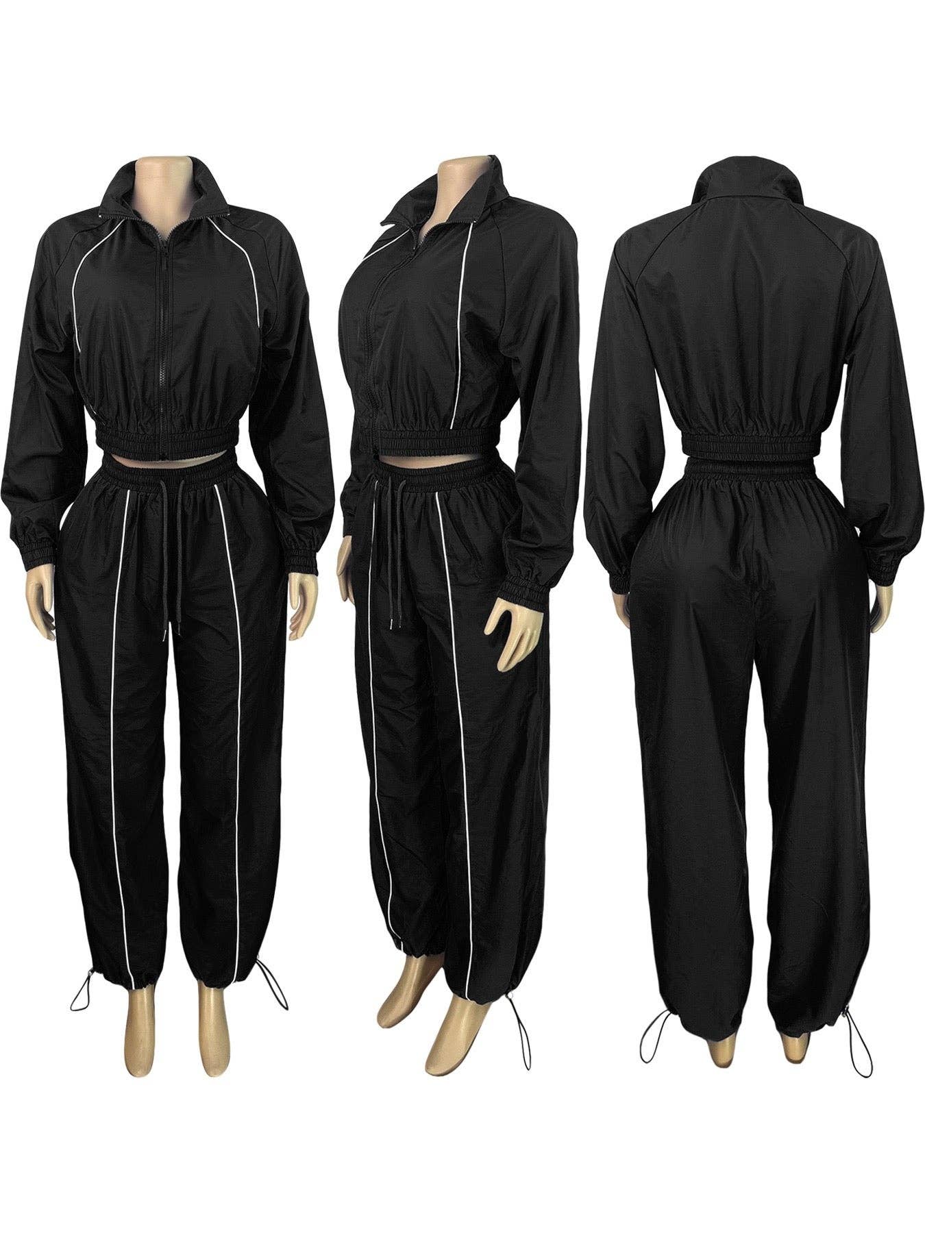 MB Fashion Wholesale - Wholesale Top & Pant Set (NOT Loungewear) - Women's - MB FASHION Two-Piece Windbreaker Zip-Up Set with Drawstring Details 50523
