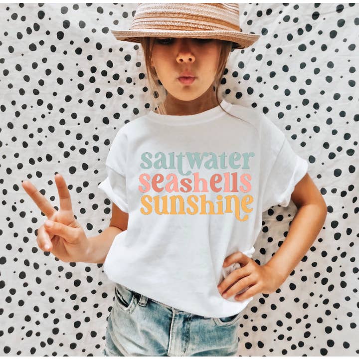 Salt Water, Sea Shells and Sunshine Kids Tee Shirt for wholesale by AvaryMaeInspirations