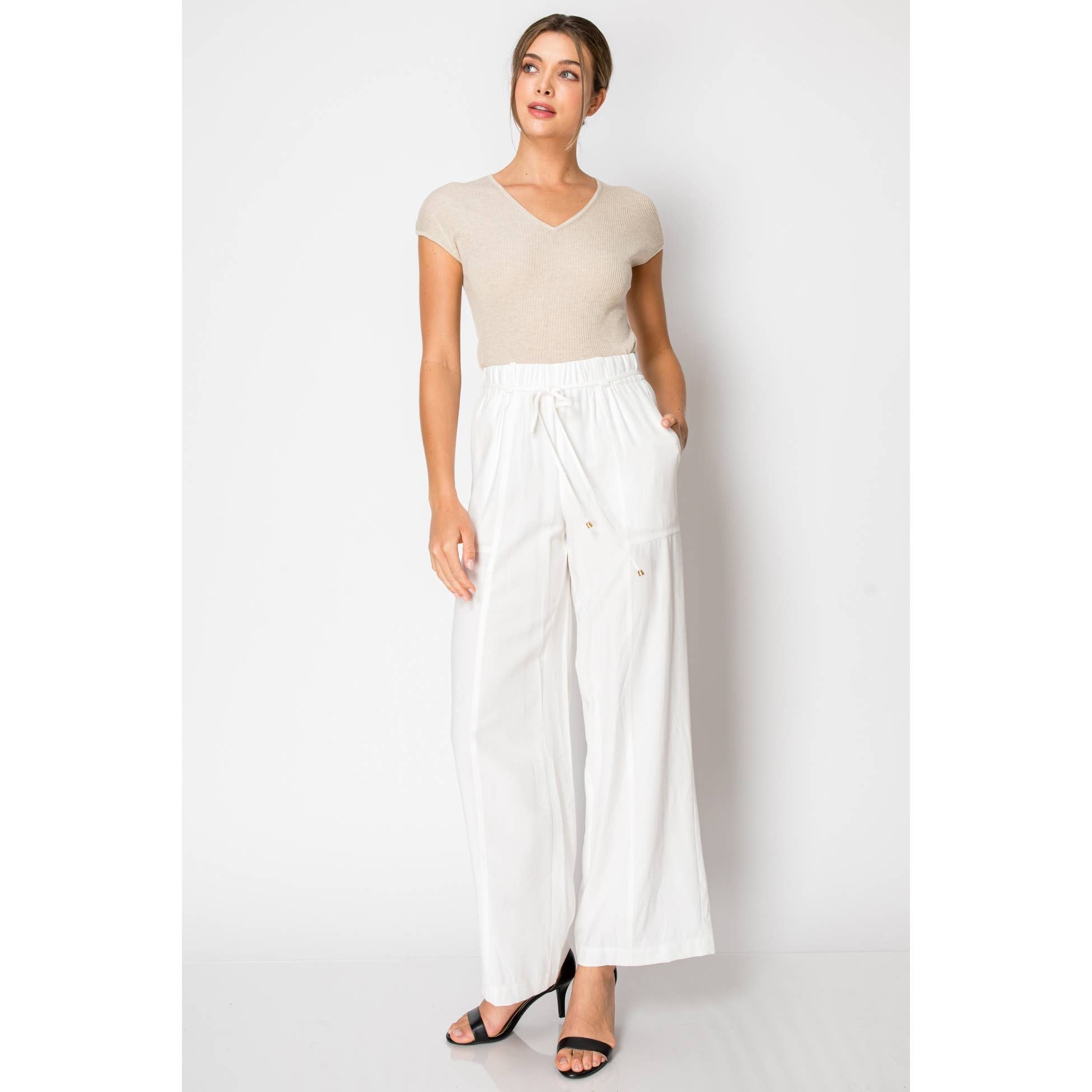 INA - Vente Chemisier – femme - Haut en maille côtelée à manches courtes et col en V7