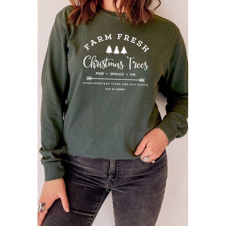 Farm Fresh Christmas Trees Holiday Long Sleeve for wholesale by Kissed Apparel