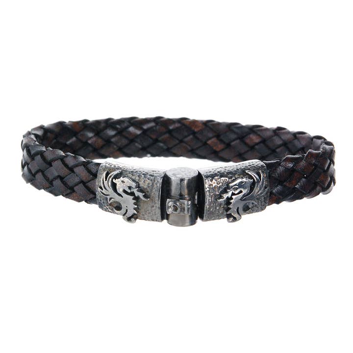 Silver Leather Bracelet Dragon Fire Jointlock Hammered 10 for wholesale by ElfCraft