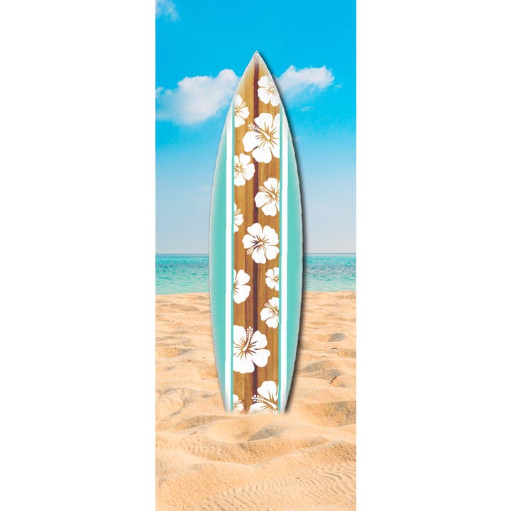 Jarmz Designs - Wholesale Wall Accent - SURF BOARD WALL ACCENT HIBISCUS TEAL WHITE