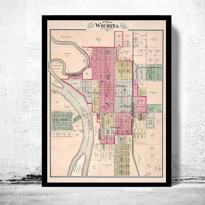 Oude kaart van Wichita City Kansas 1882 Vintage Kaart | Vintage Kaart Muurkunst Print voor wholesale door OldCityPrints - Old Maps and Posters