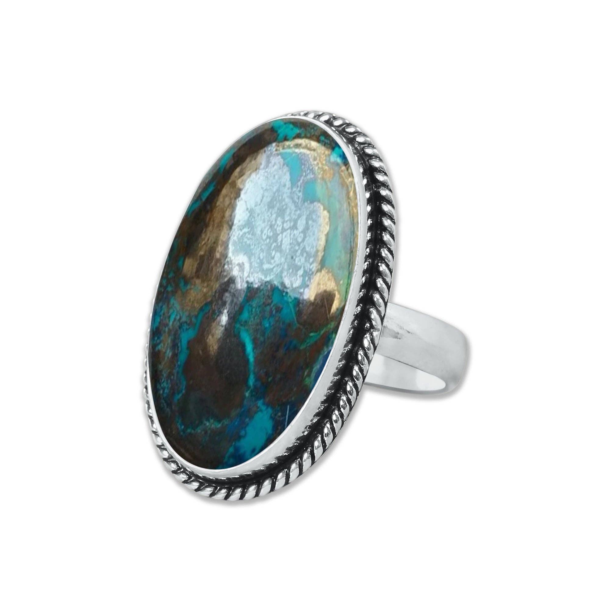 Handmade Jewels – wholesale Cocktail/Statement Ring – Chrysocolla-ringar – Silverpläterade, Handgjorda, Jordnära Havsgröna (US Storlekar 6–10, Tillverkade på Beställning)8