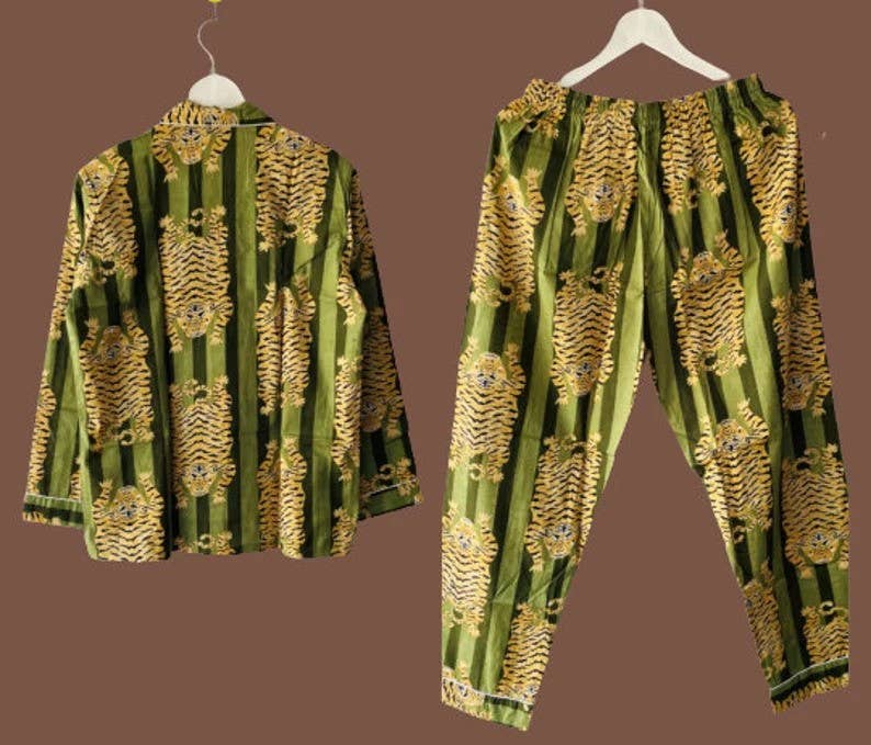bhavnas boutique - Wholesale Lounge Top - Women's - Women Cotton PJ Sets Tiger Print Pants Shirt Set2