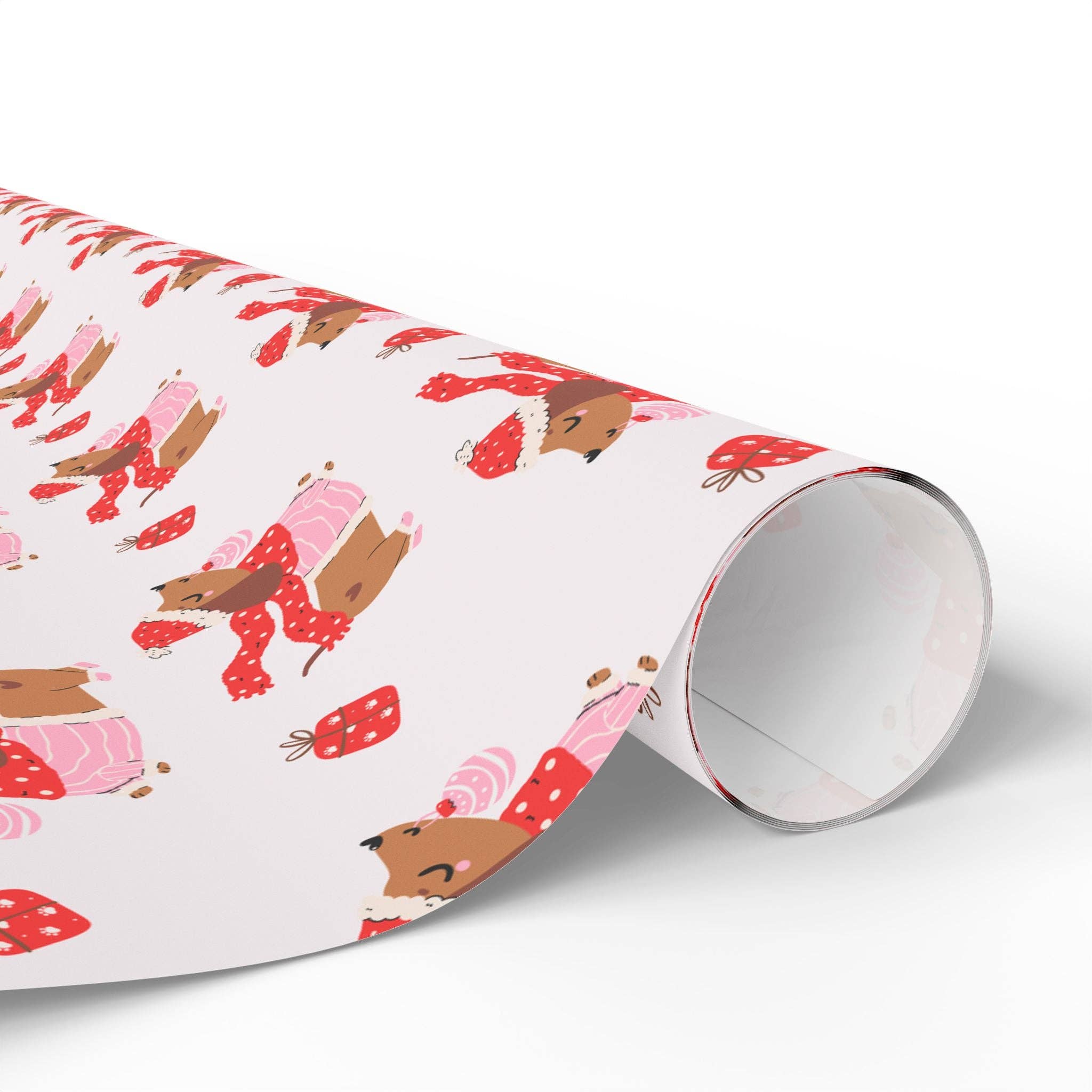 Lokipawz - Wholesale Flat Wrap - Dachshund Through the Snow – Cozy Pup Christmas Wrapping Paper2
