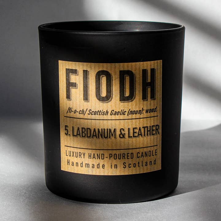 Fiodh 5: Labdanum and Leather Scottish Candle for wholesale by Hamilton and Morris Candlemakers