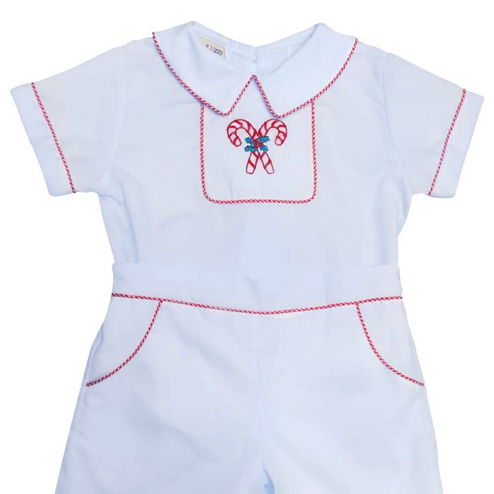 Set de pantalones cortos «Candy Canes» Blue Batiste de 2 piezas para niño para venta al por mayor de Marco and Lizzy