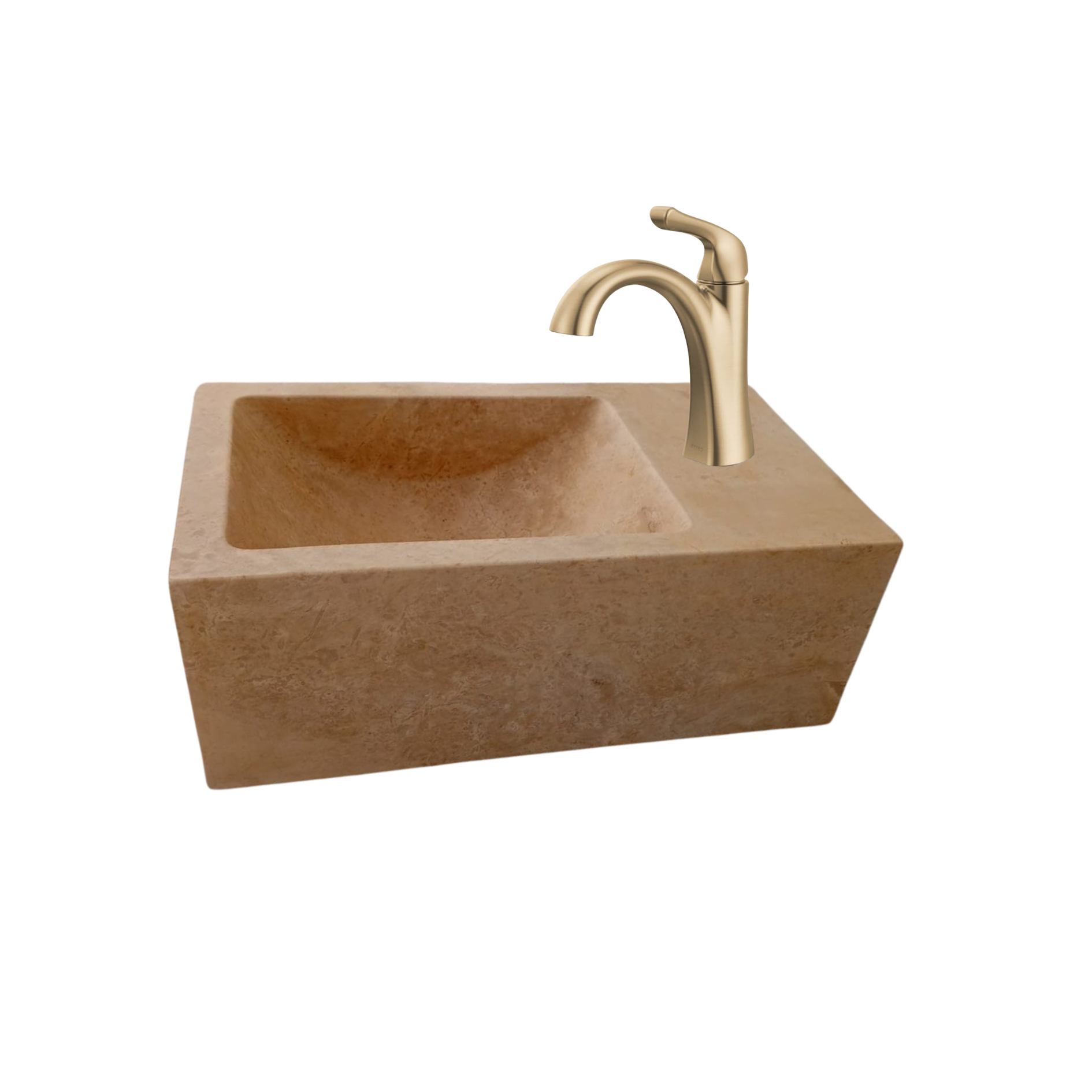 Arbon Marble - Wholesale Bathroom Accessory Set - Corner Wall Small Bathroom Sink, Travertine Marble Sink, Beige Stone Sink with Faucet Hole0