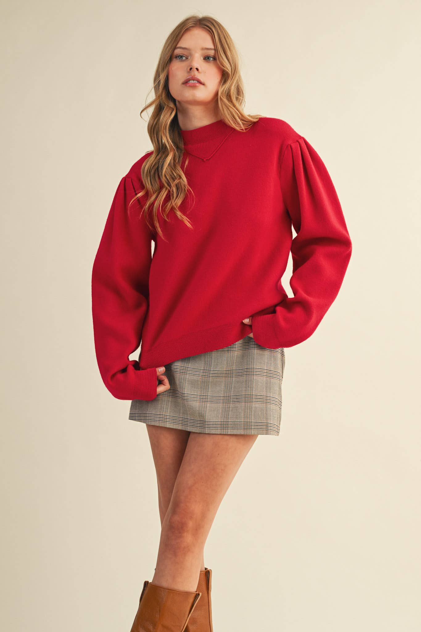 &MERCI - Wholesale Knit Sweater - Women's - MOCK NECK PUFF SLEEVE SWEATER MSW1103025