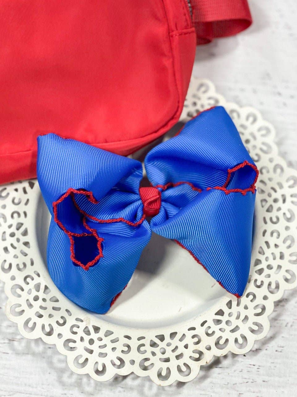 The Hair Bow Company - Wholesale Hair Bow - Kids - Royal Blue with Red Moonstitch Hair Bow0