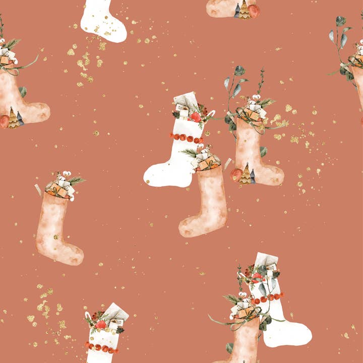 Christmas Wrapping Paper | Boho Christmas Stocking Gift Wrap for wholesale by Waterleaf Paper Co.