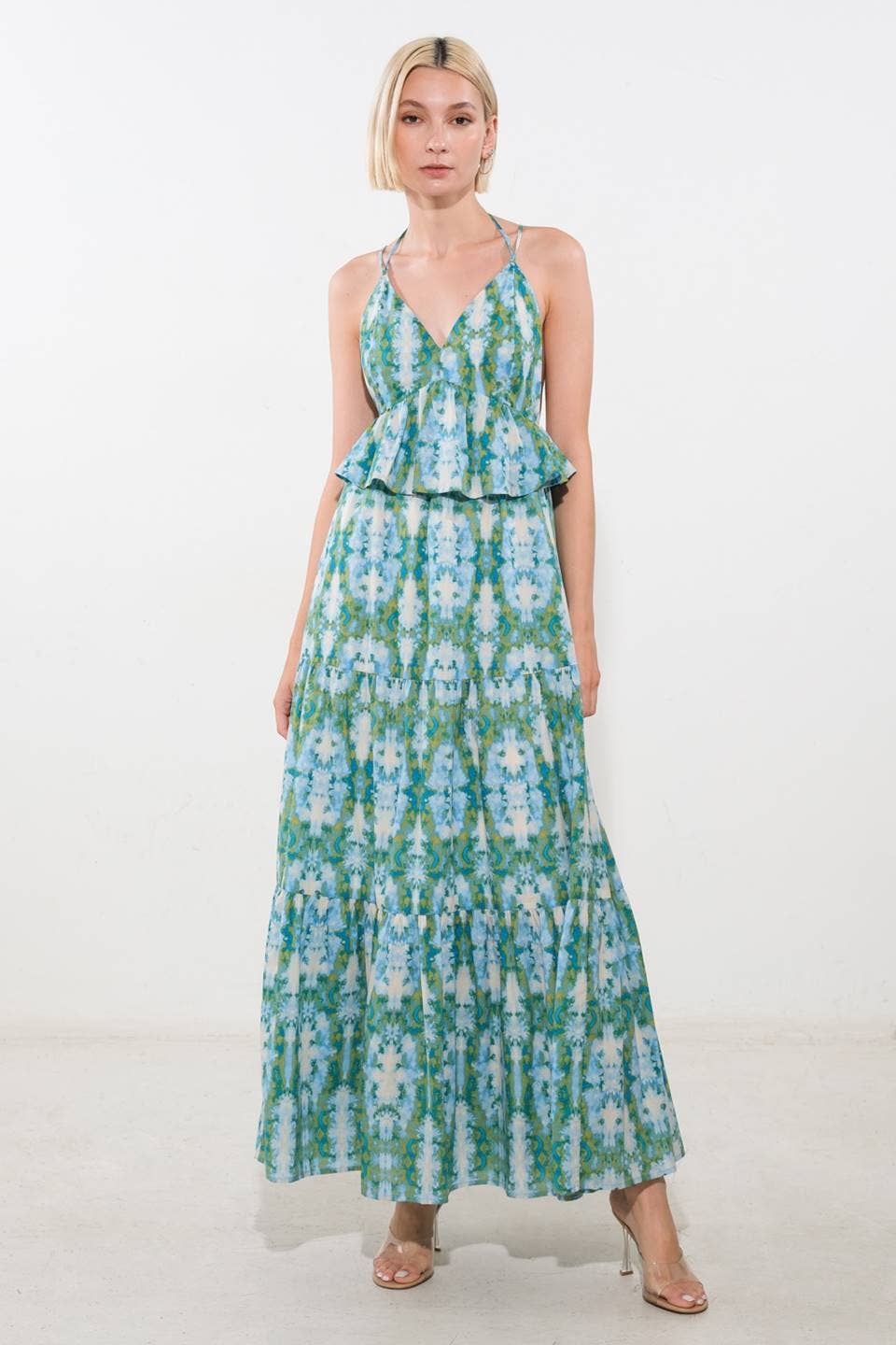 BLUE MULTI A printed woven maxi dress - FD1187 for wholesale on Faire