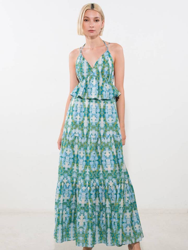 BLUE MULTI A printed woven maxi dress - FD1187 for wholesale on Faire0