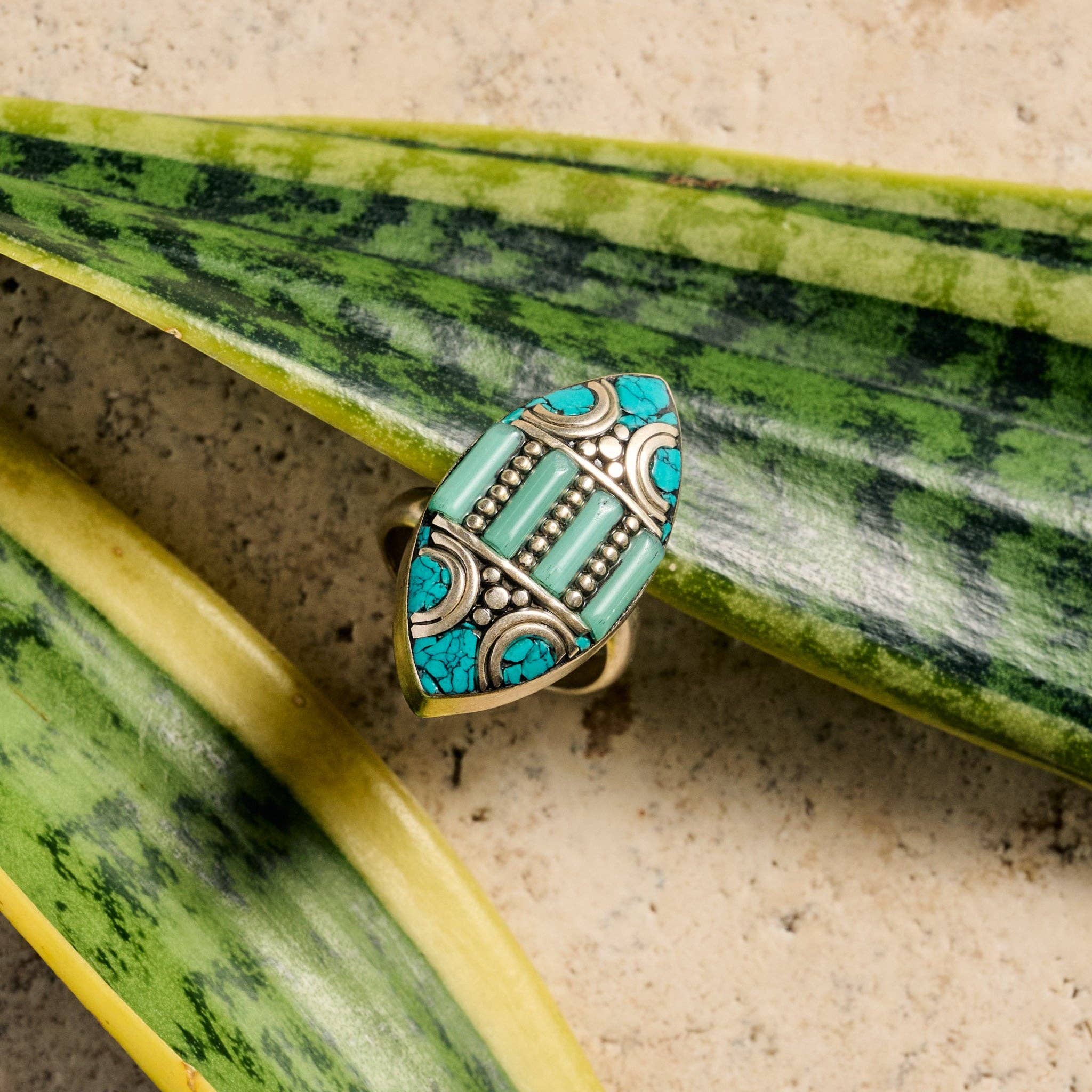 Ten Thousand Villages - Wholesale Cocktail/Statement Ring - Amkha Silver & Turquoise Ring1