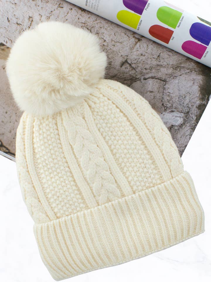 Knitted Fur Pom Beanie for wholesale by Suzie Q USA