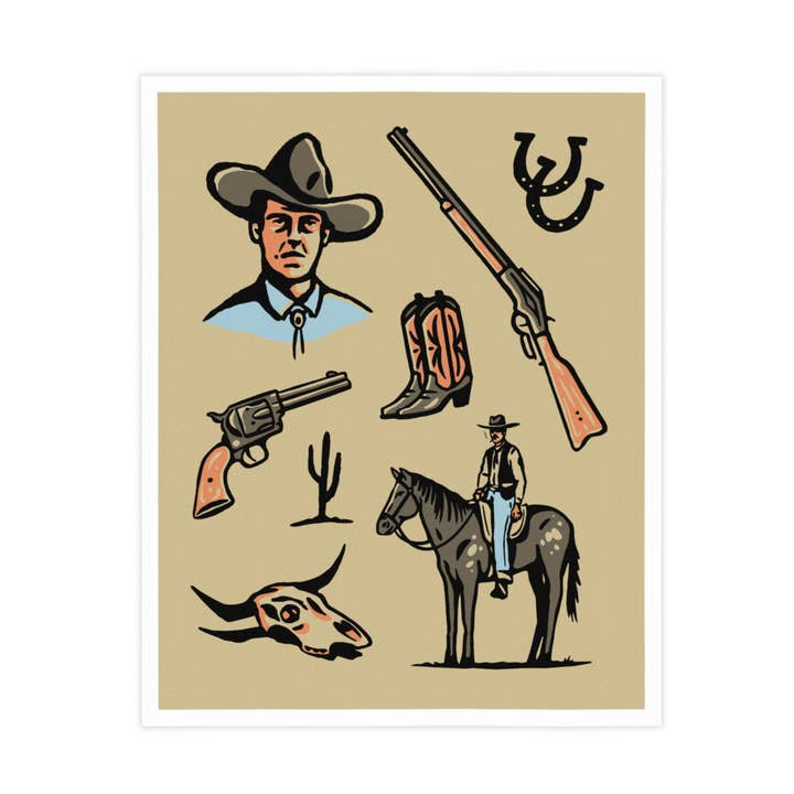 Cowboy - Western Print - Illustration Poster for wholesale by Kamin Tersieff