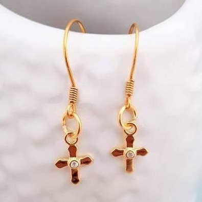 Gold Cross Dangle Earrings for wholesale by Sophellie Jewellery