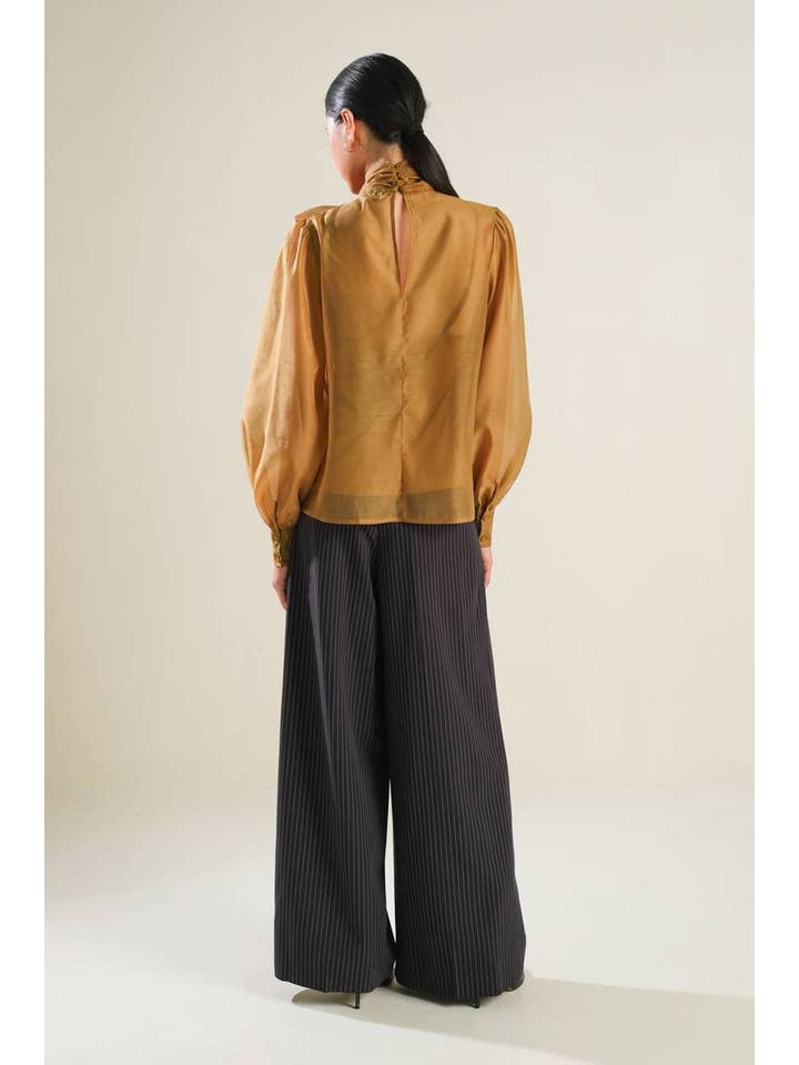 FLYING TOMATO – wholesale Blus - Dam – En solid organza-topp - FT1285