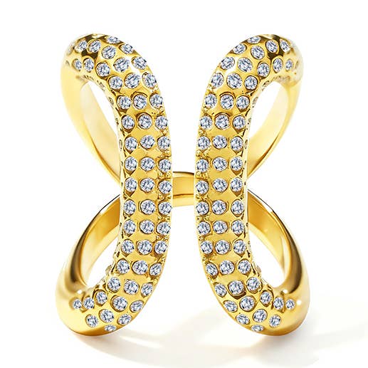 BAGUE OUVERTE RÉGLABLE AVEC PAVÉ DE ZIRCONIUM pour la vente par AMORINO SRL