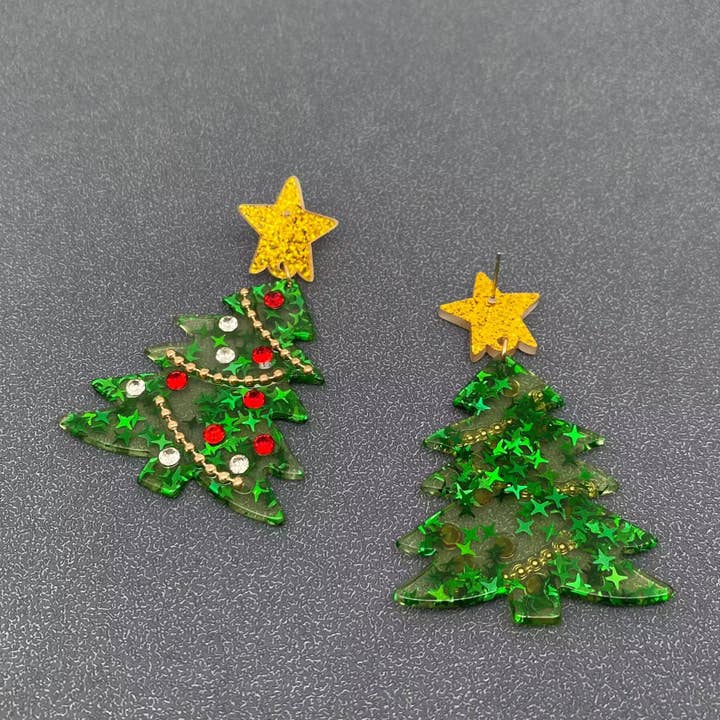 Mio Queena - Wholesale Dangle Earrings - Sparkling Rhinestone Christmas Tree Stars Post Earrings2