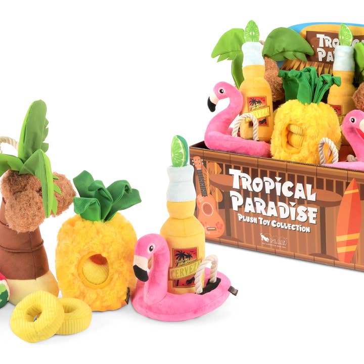 P.L.A.Y. Pet Lifestyle and You - Wholesale Pet Plush Toy - Dog - Tropical Paradise 15-pc Set with FREE Display