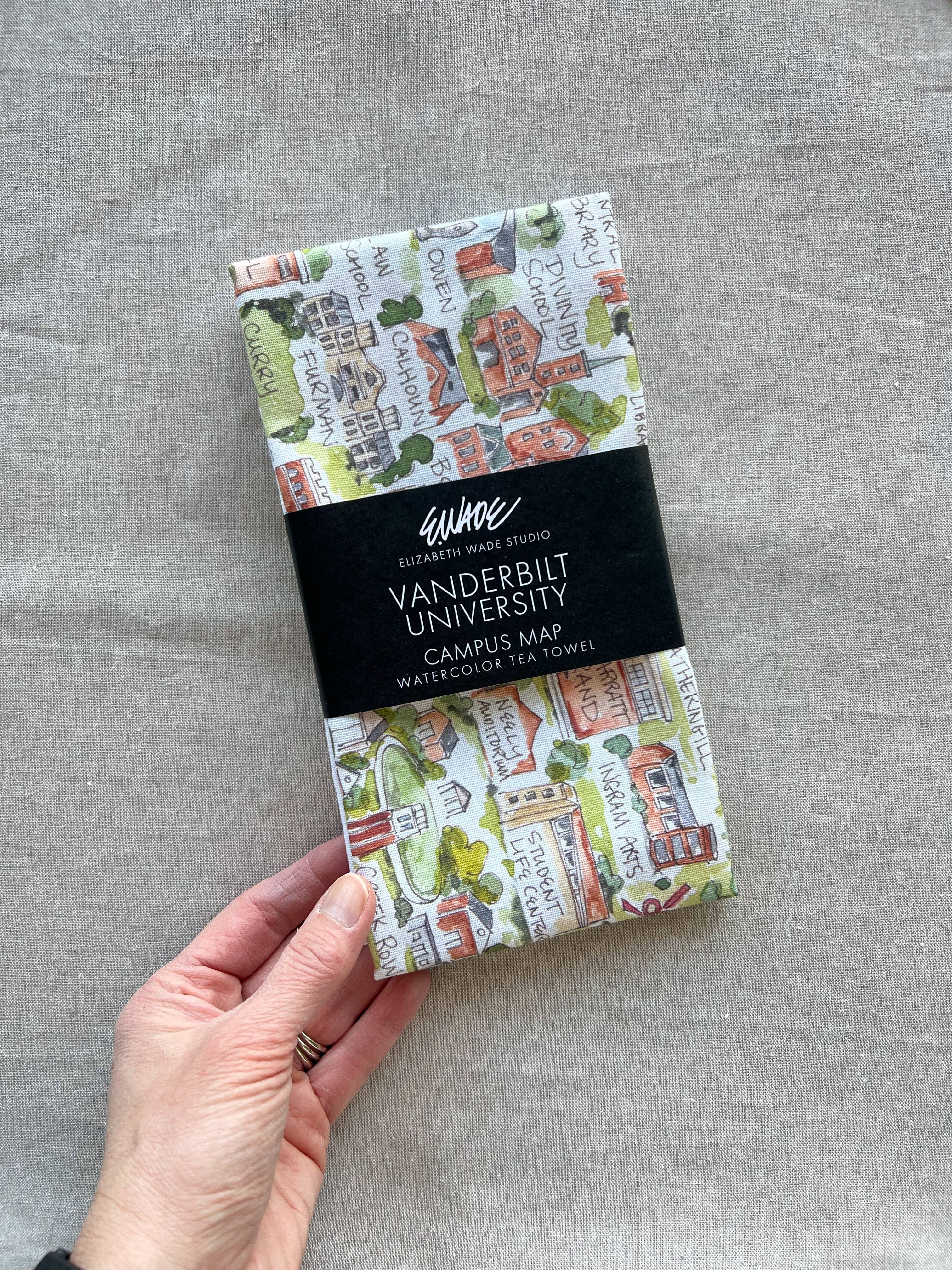 Elizabeth Wade Studio - Wholesale Tea Towel - Vanderbilt University Campus Map Watercolor Tea Towel0