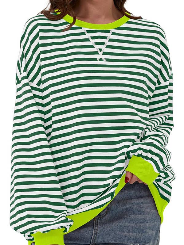 ESLEY - Wholesale Sweatshirt - Women's - T2406ASJP15385 - OVER SIZE STRIPE SWEETSHIRT