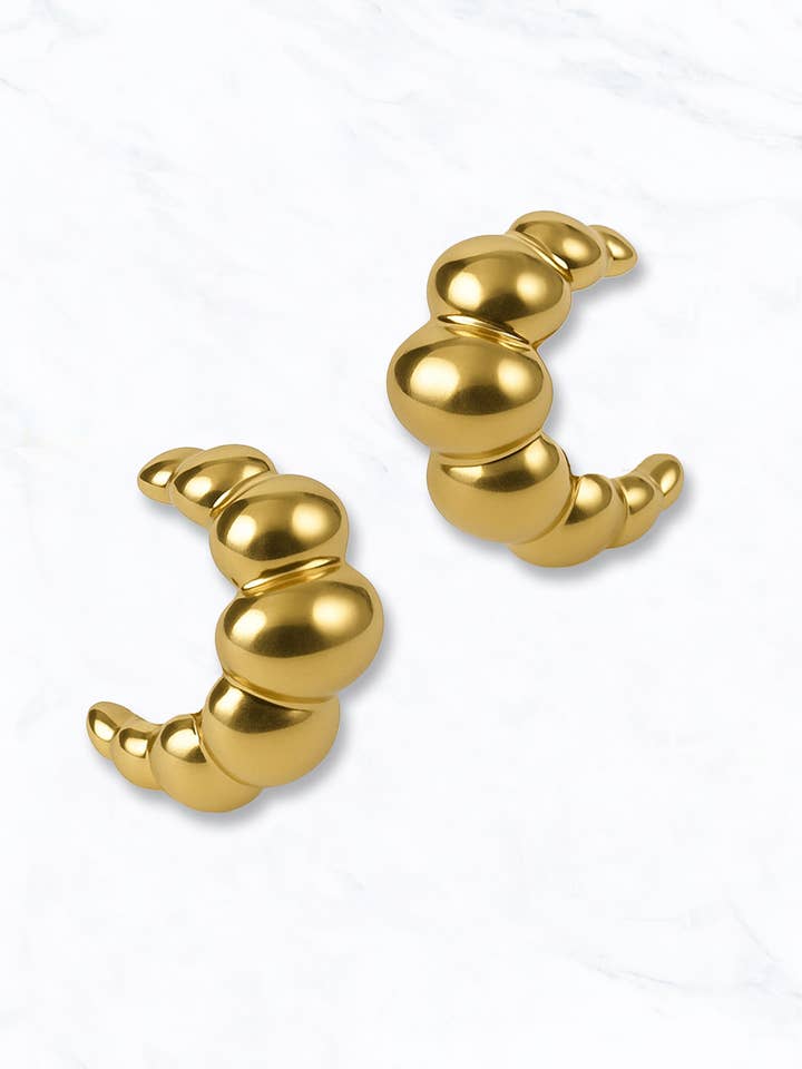 Carved Crescent-Shaped Gold Earrings for wholesale by Suzie Q USA