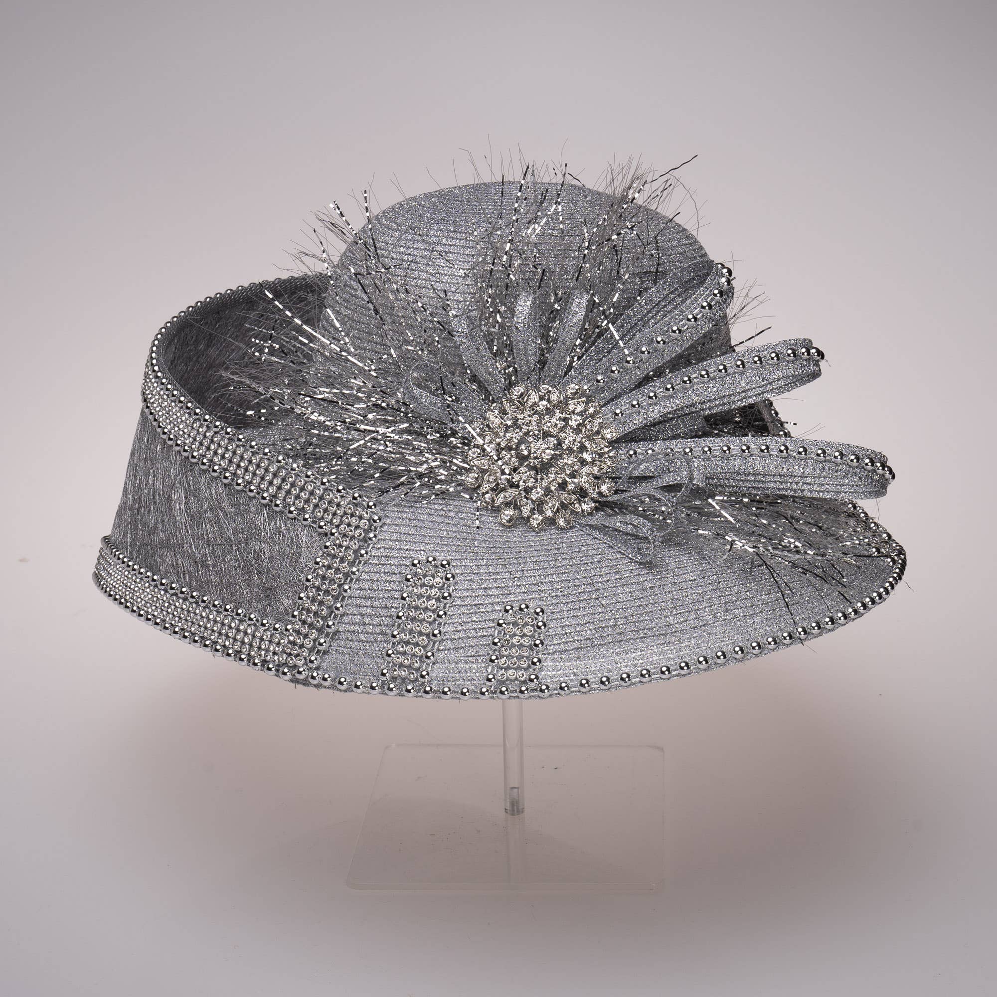 KaKyCo – wholesale Straw hat – women's – Luxury Metallic Hat W/Sinamay & Rhinestone detail hat AJ760M1